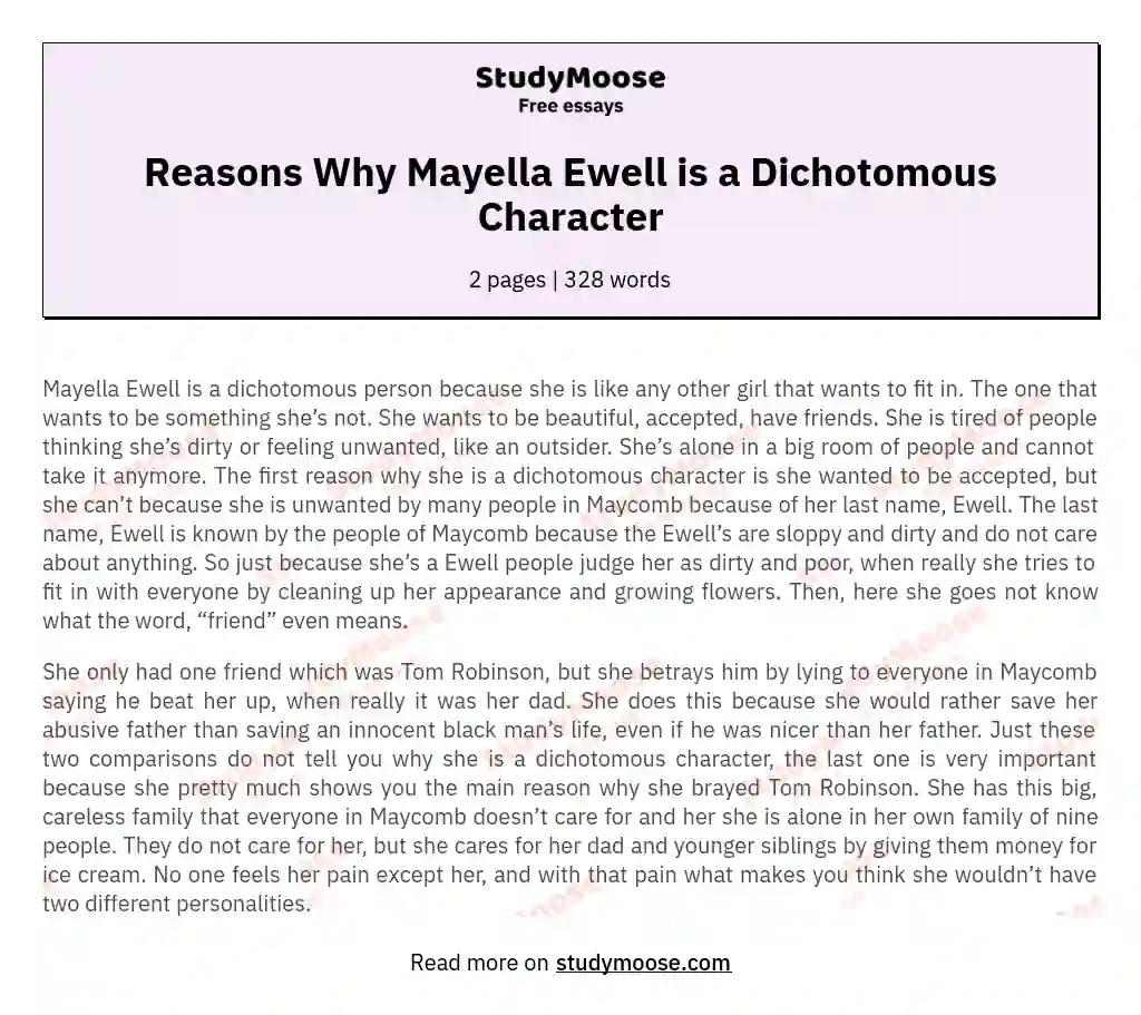 Reasons Why Mayella Ewell is a Dichotomous Character essay