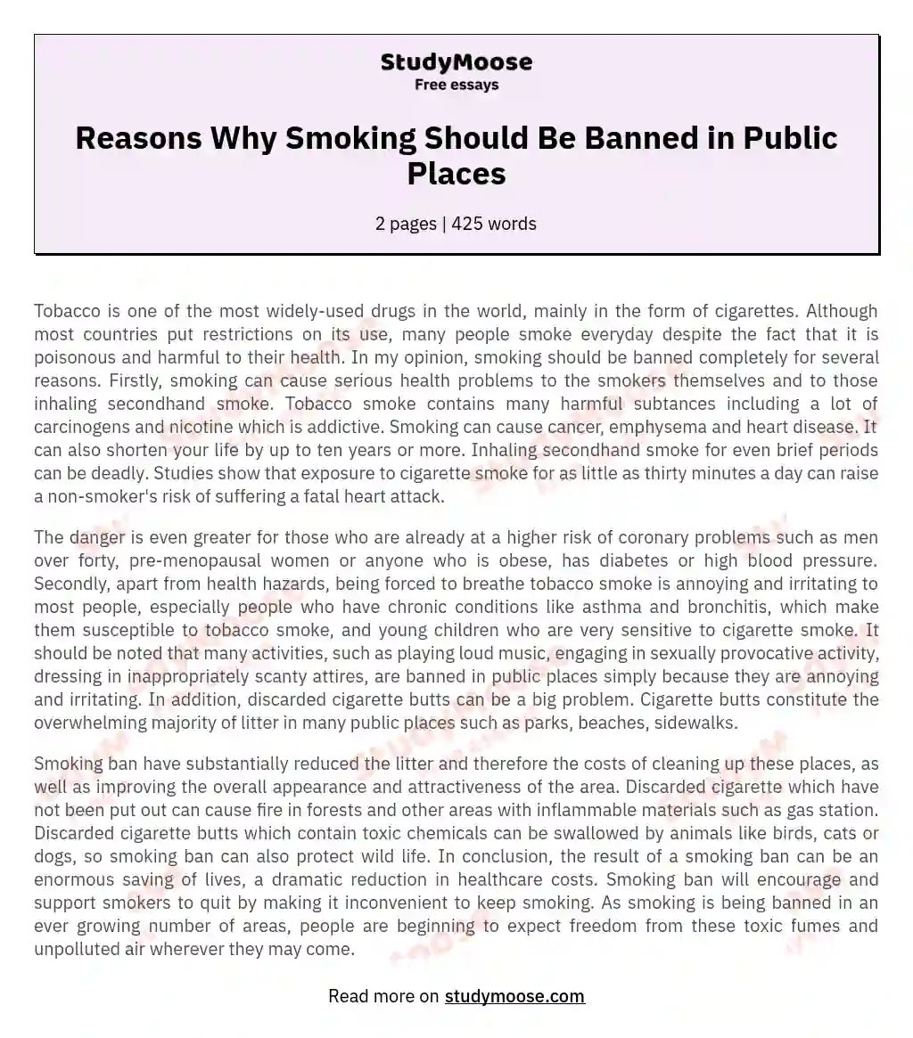 Reasons Why Smoking Should Be Banned in Public Places essay