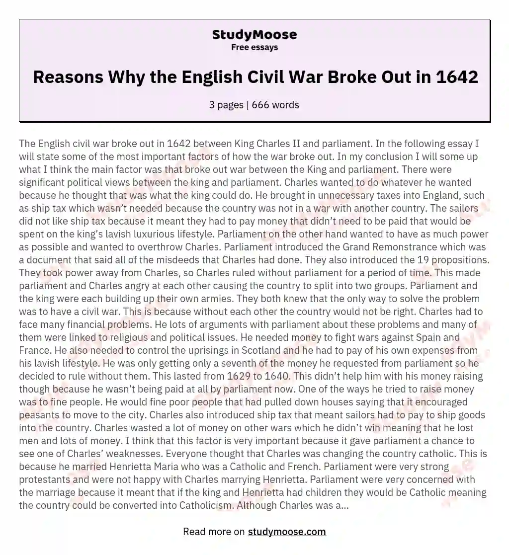 Reasons Why the English Civil War Broke Out in 1642 essay