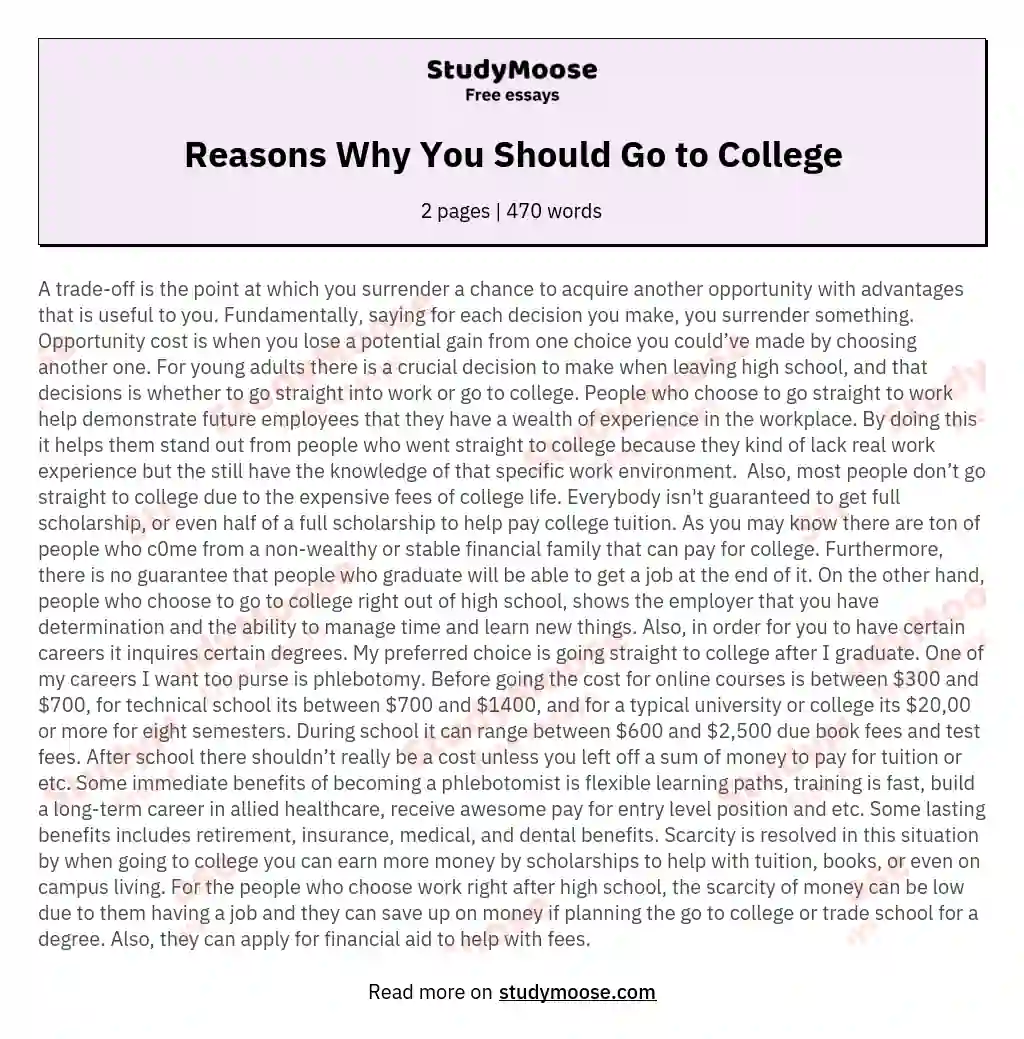 Reasons Why You Should Go to College essay