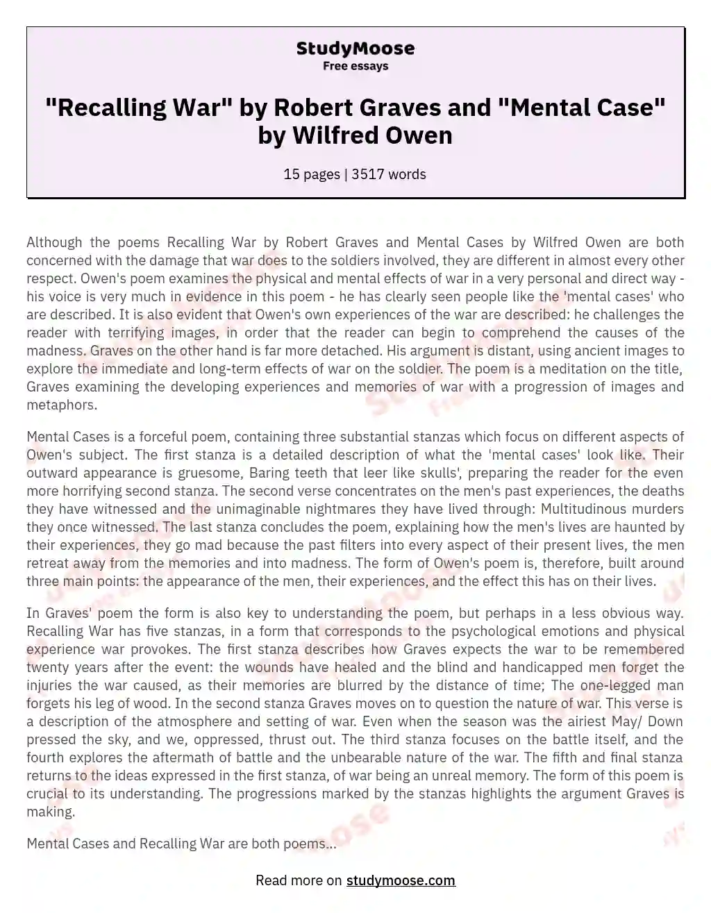 "Recalling War" by Robert Graves and "Mental Case" by Wilfred Owen