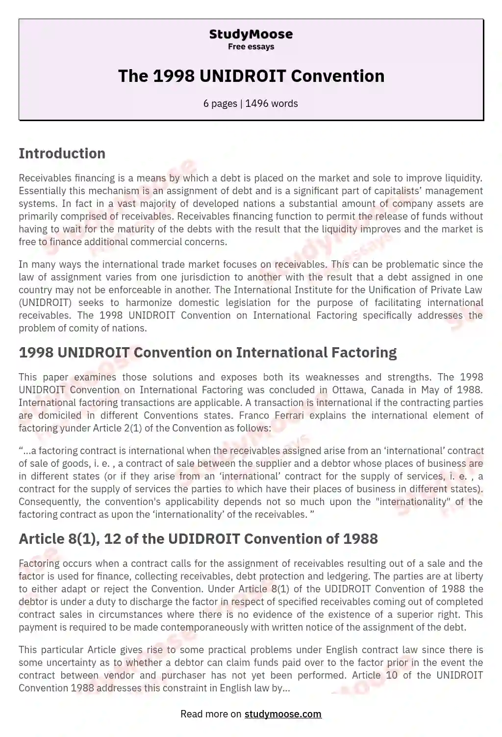 The 1998 UNIDROIT Convention essay