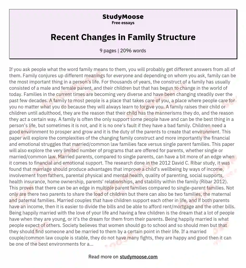 Recent Changes in Family Structure essay