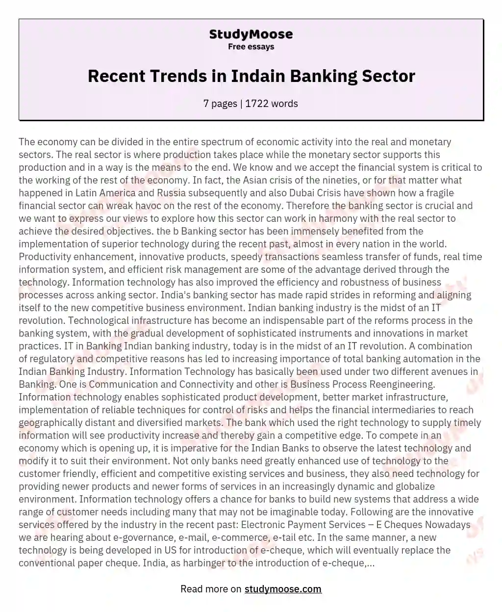 Recent Trends in Indain Banking Sector essay