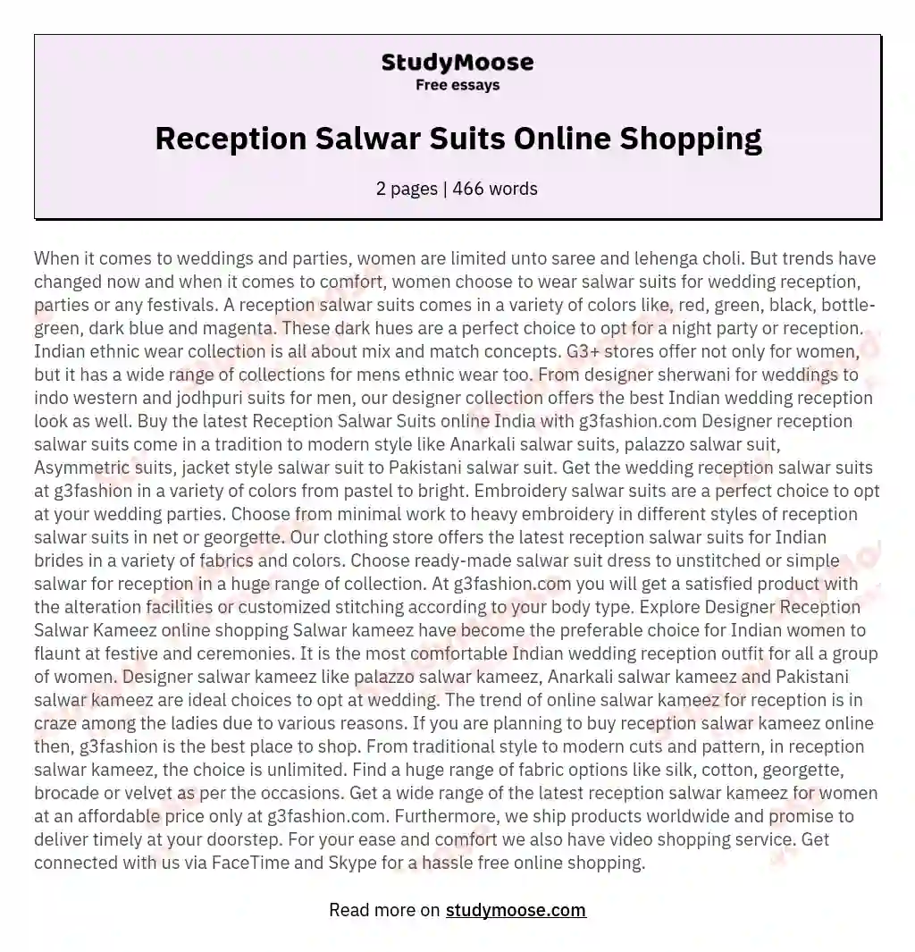 Reception Salwar Suits Online Shopping essay