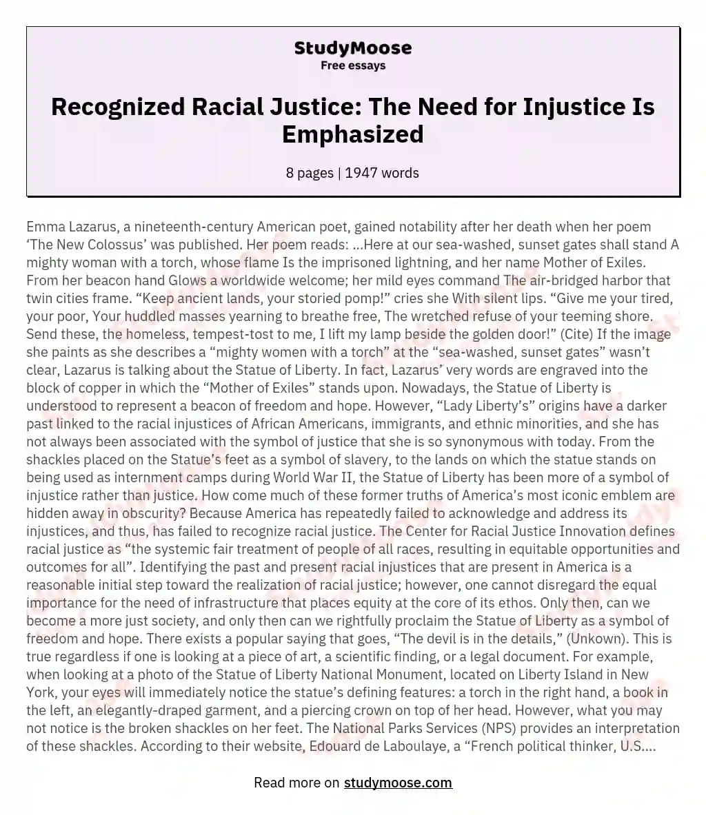 Recognized Racial Justice: The Need for Injustice Is Emphasized essay