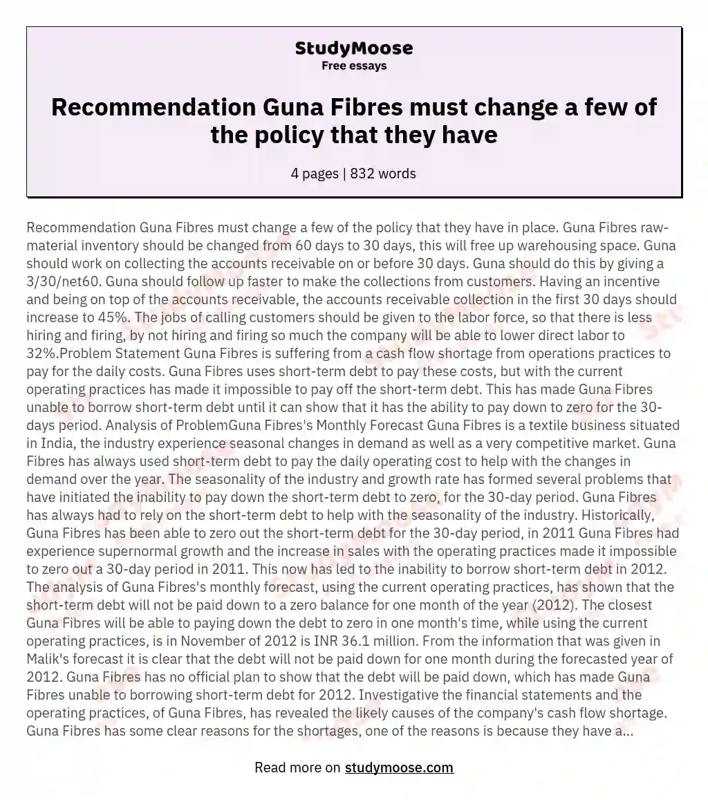 Recommendation Guna Fibres must change a few of the policy that they have