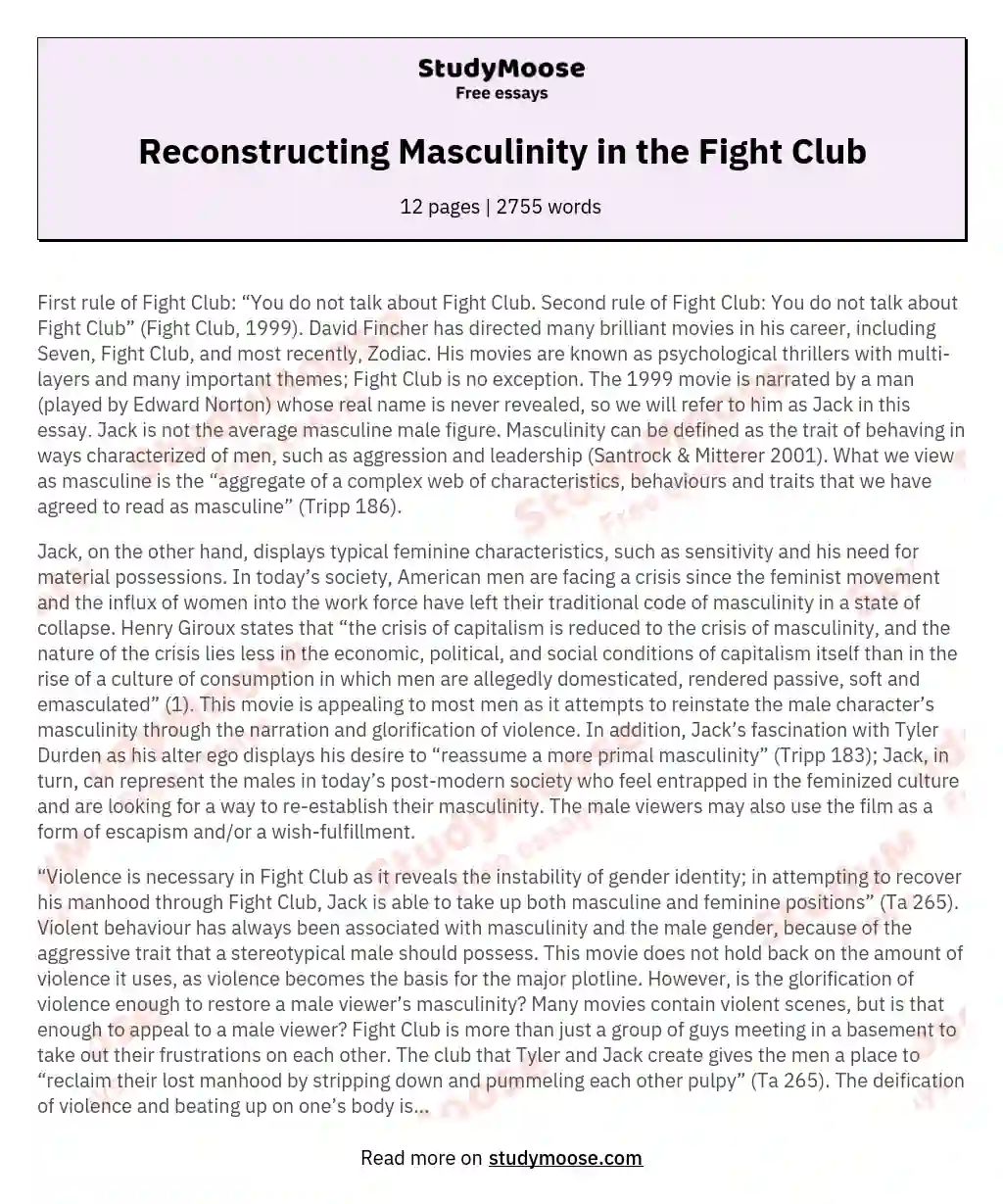 Reconstructing Masculinity in the Fight Club