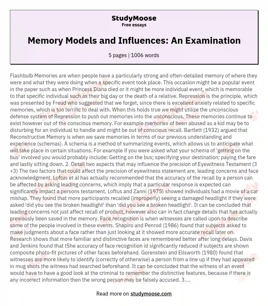 Memory Models and Influences: An Examination essay
