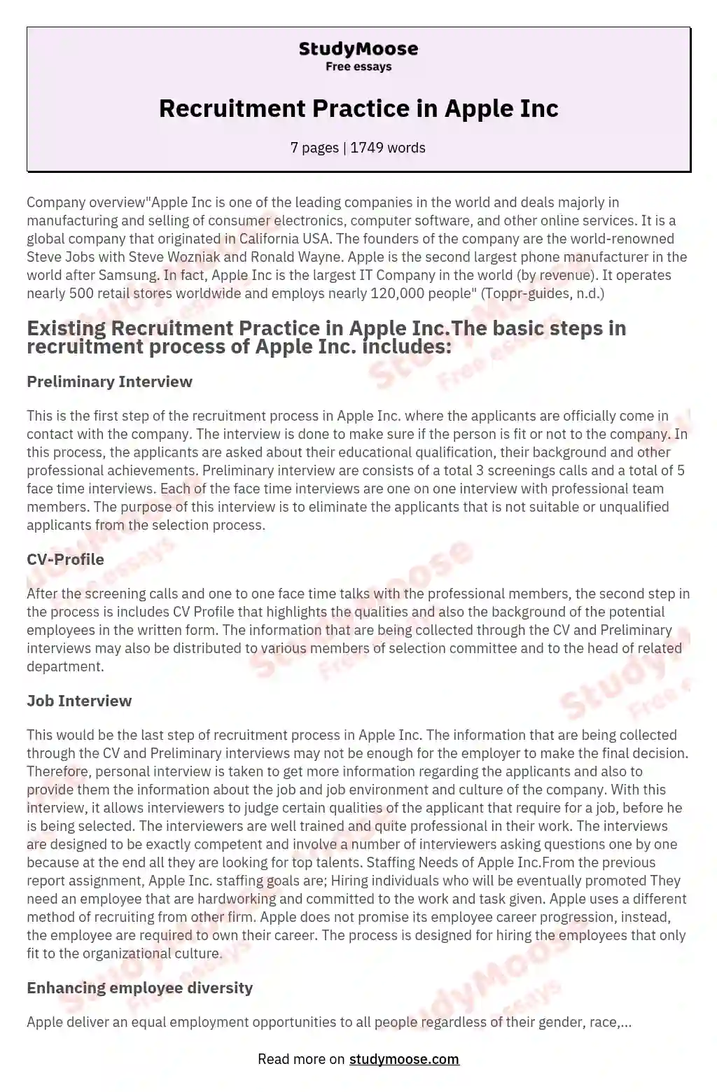 Recruitment Practice in Apple Inc essay