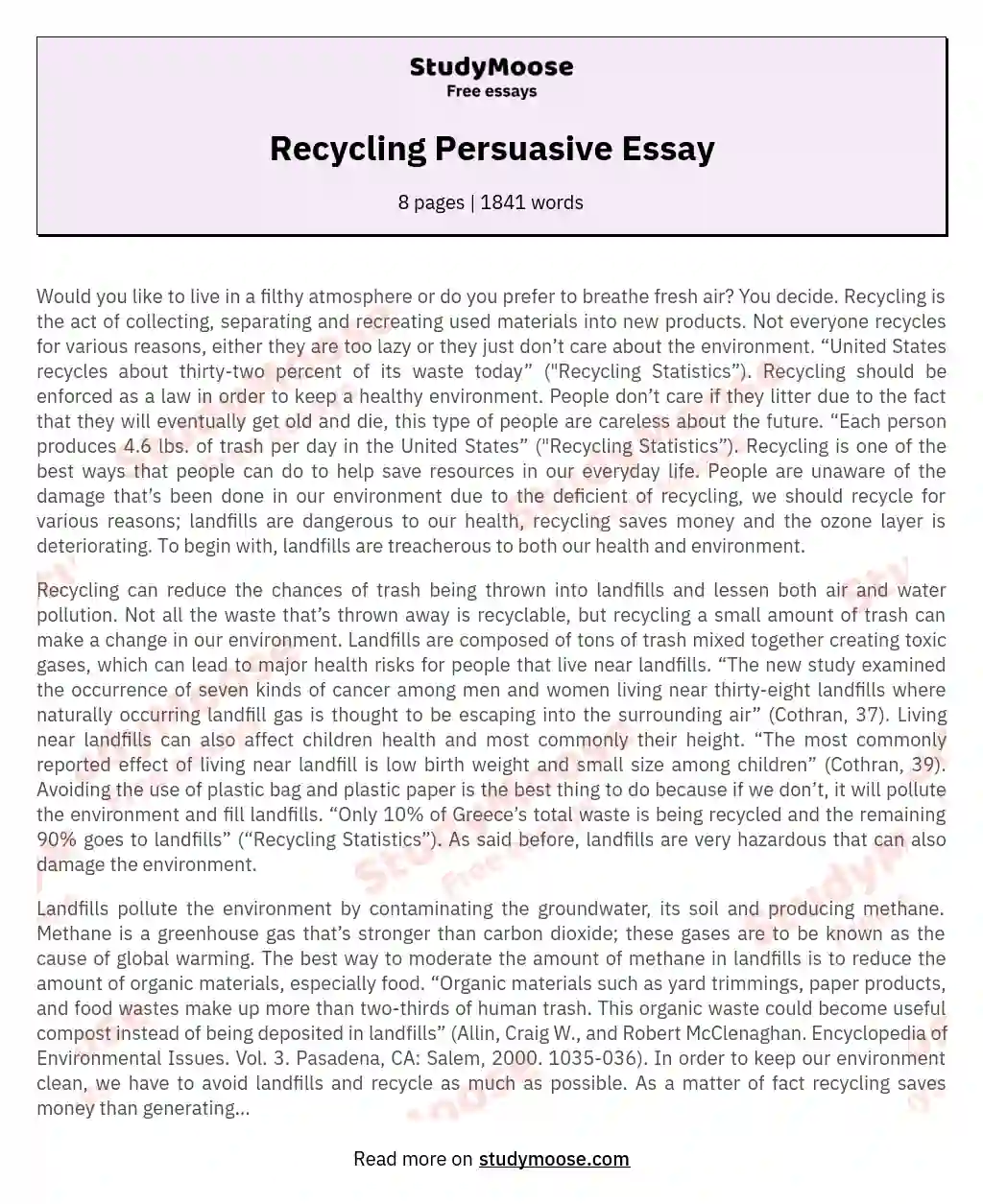The Vital Role of Recycling in Achieving a Sustainable Environment essay