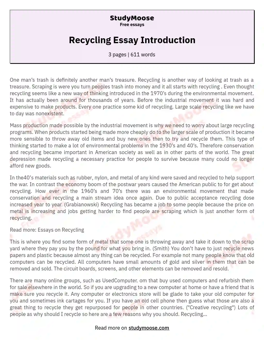 The Importance of Recycling in Preserving Our Environment essay