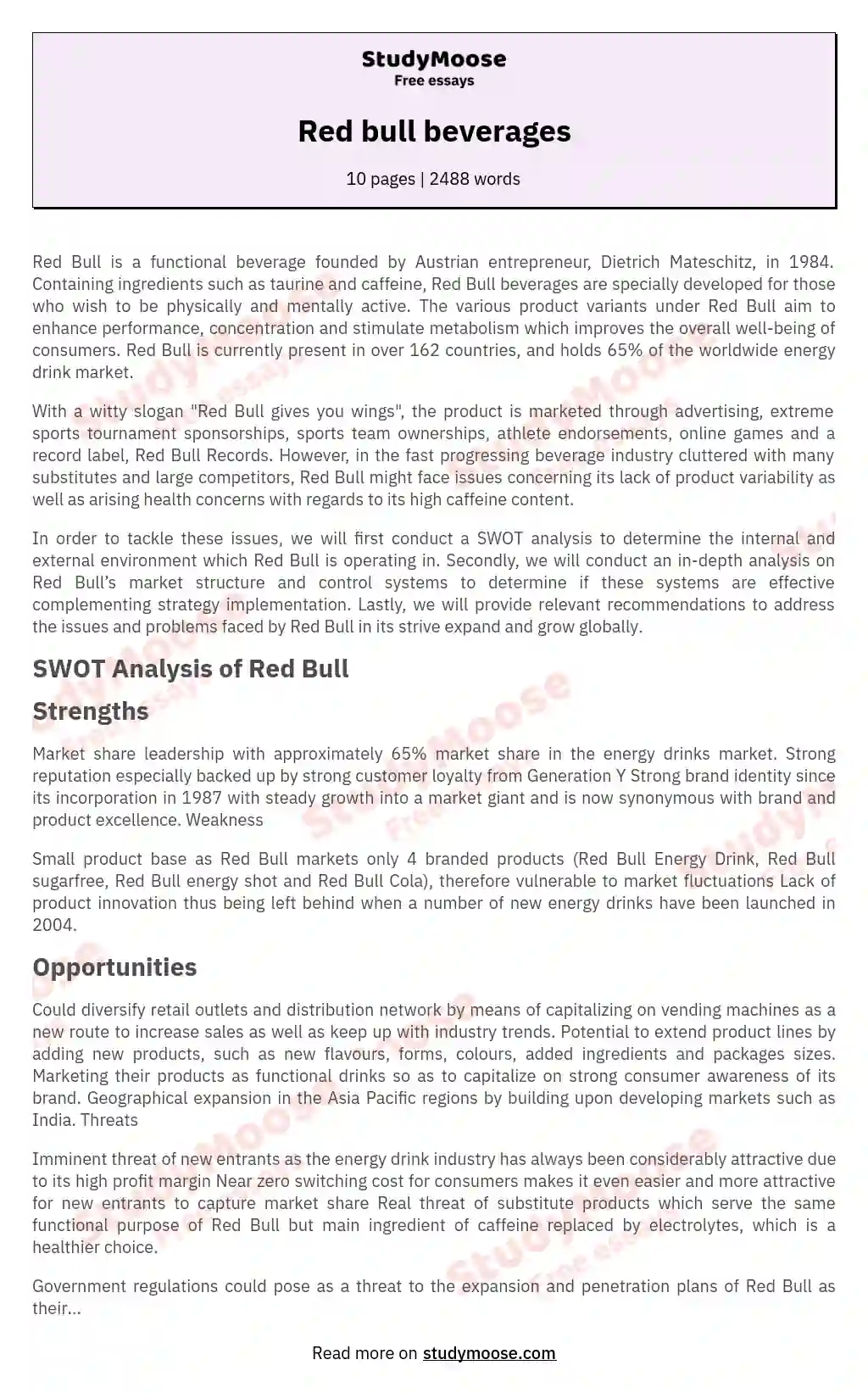 Red Bull: SWOT Analysis and Growth Strategies essay
