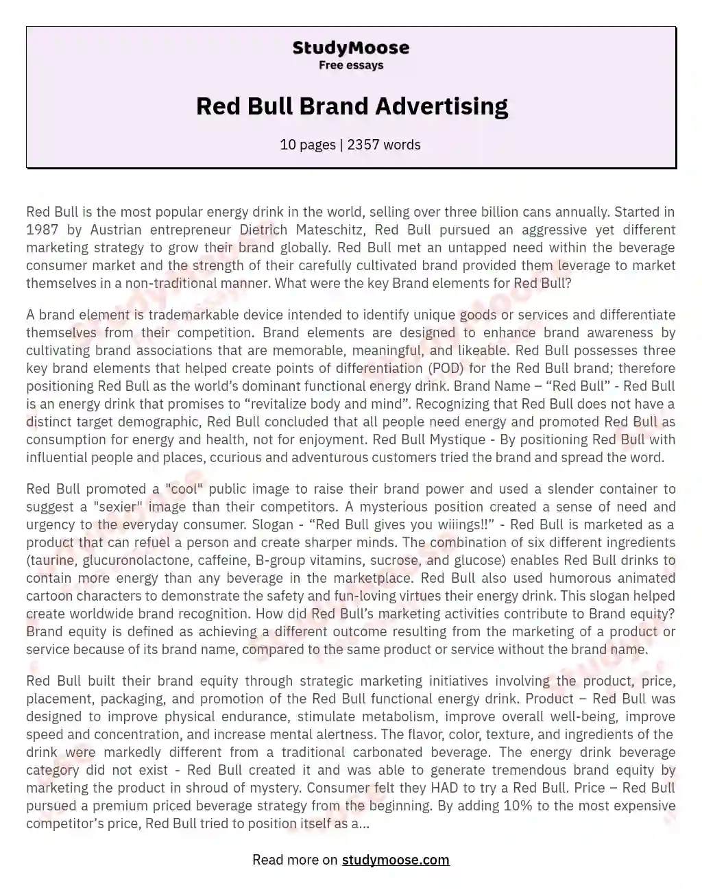 Red Bull Brand Advertising essay