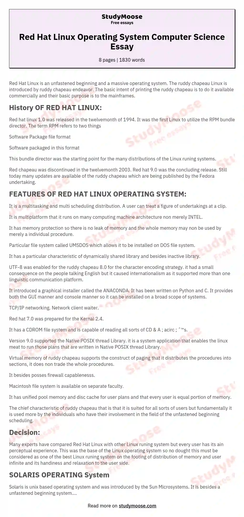 Red Hat Linux Operating System Computer Science Essay essay