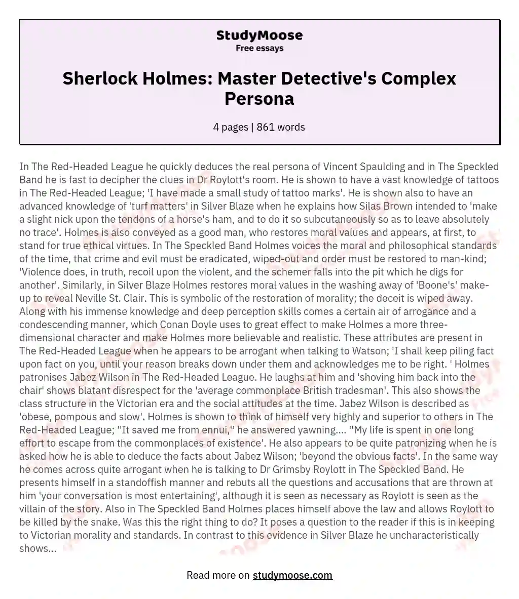 Sherlock Holmes: Master Detective's Complex Persona essay