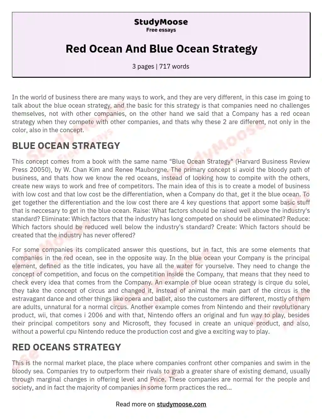 Red Ocean And Blue Ocean Strategy essay