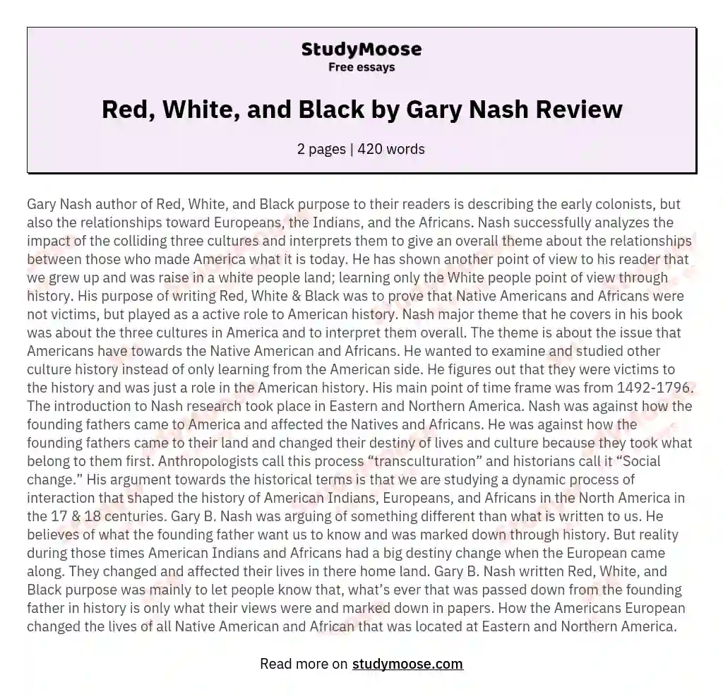 Red, White, and Black by Gary Nash Review essay