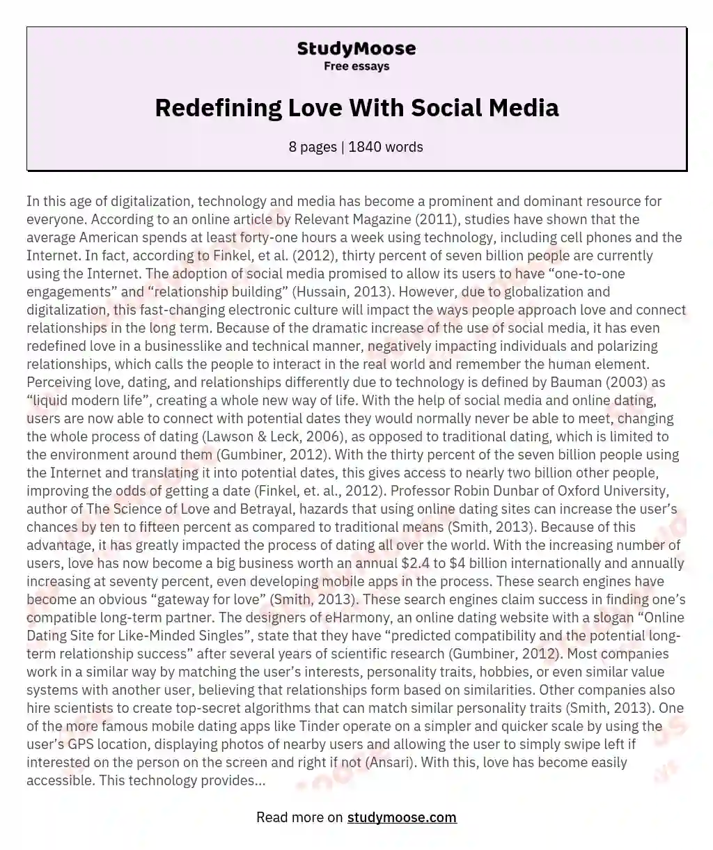 Redefining Love With Social Media essay
