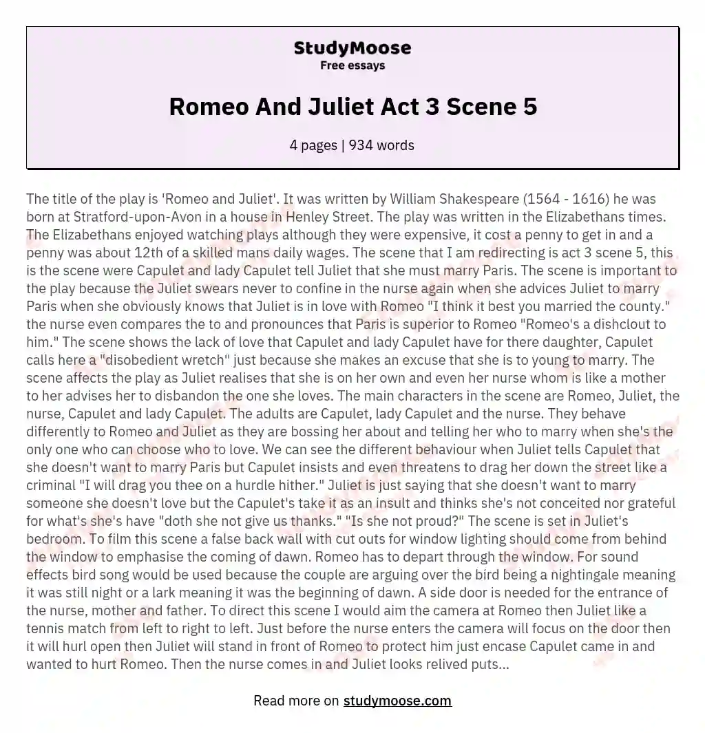 romeo and juliet act 3 scene 5 analysis essay