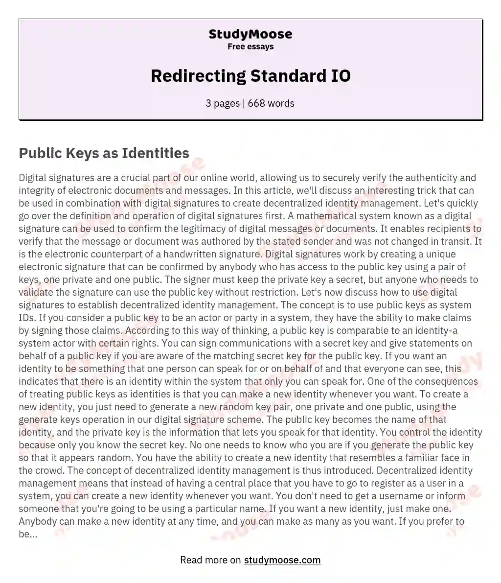 Redirecting Standard IO essay