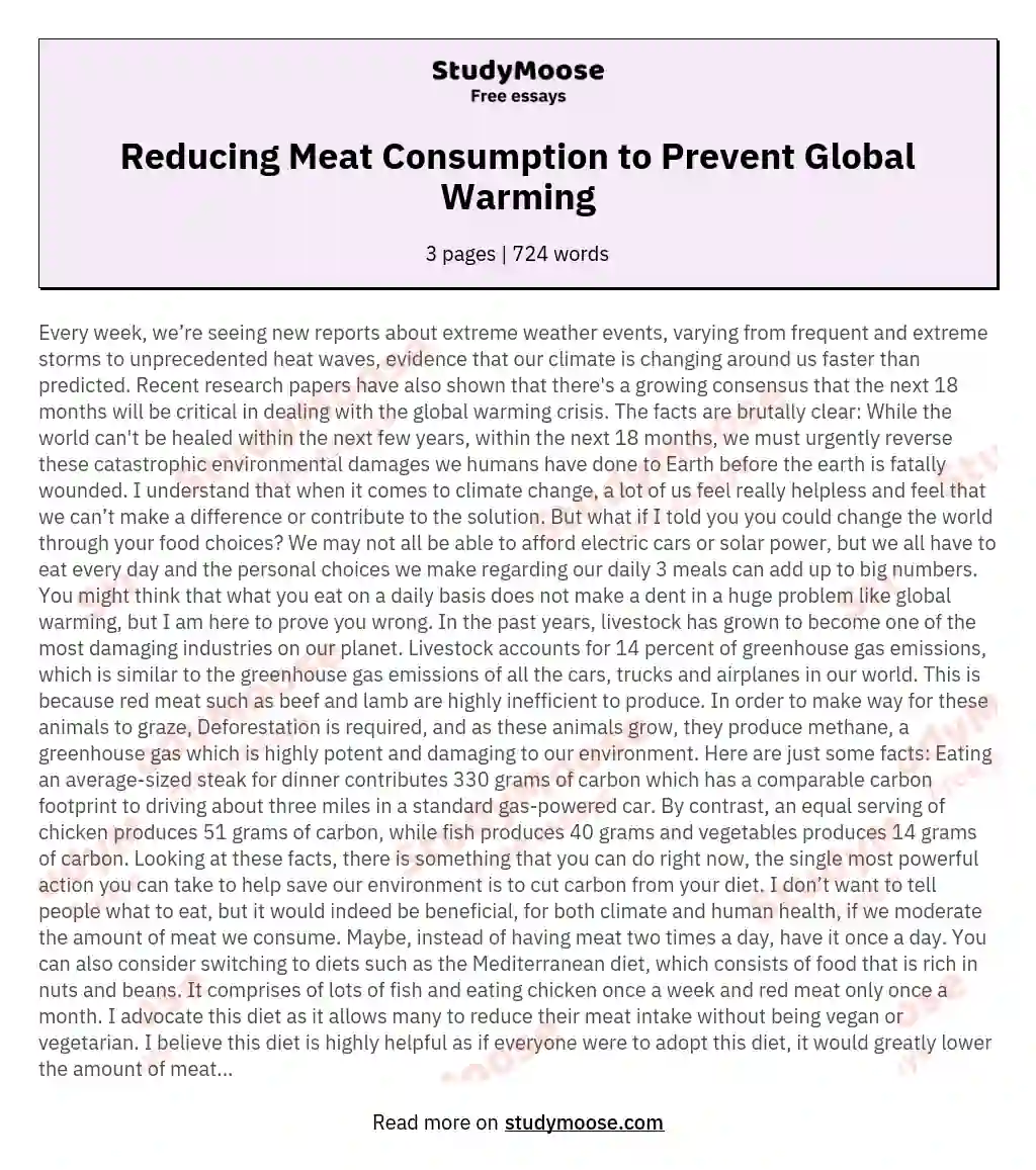Reducing Meat Consumption to Prevent Global Warming essay
