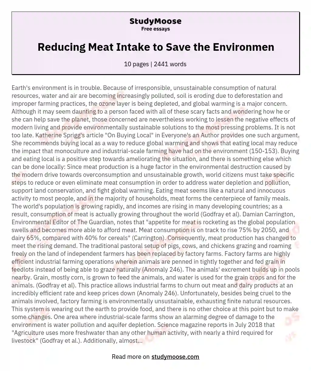 Reducing Meat Intake to Save the Environmen