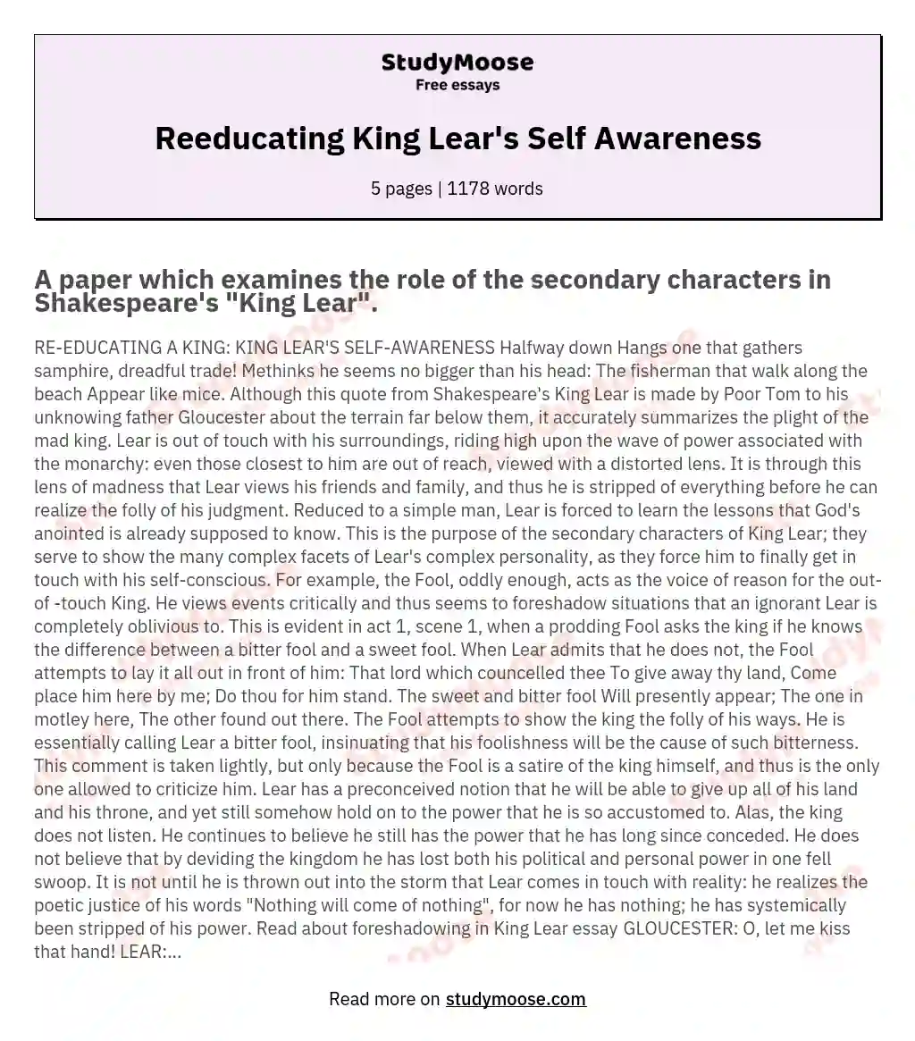 Reeducating King Lear's Self Awareness essay