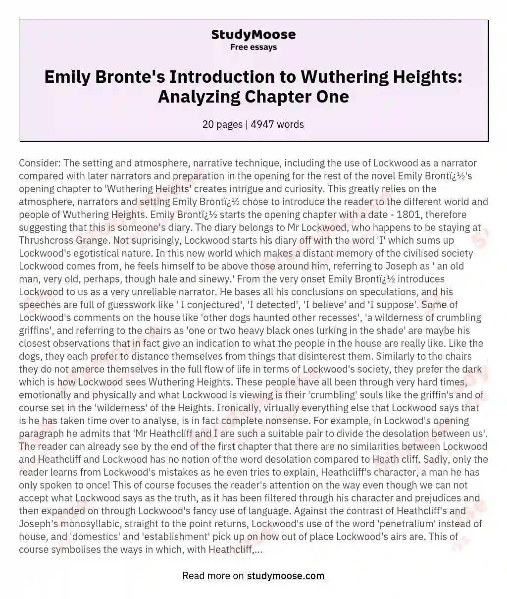 Refer to chapter one of Wuthering Heights and how Emily Brone introduces her reader to the novel