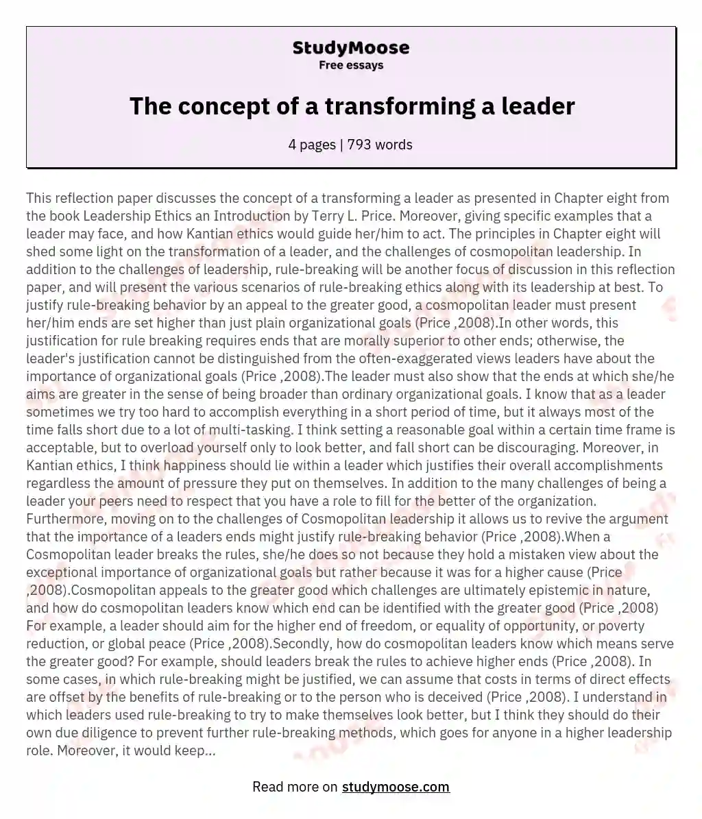 The concept of a transforming a leader essay