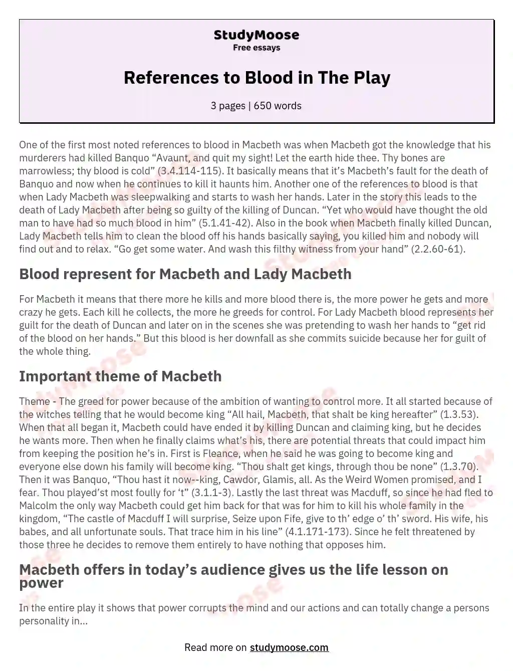 References to Blood in The Play