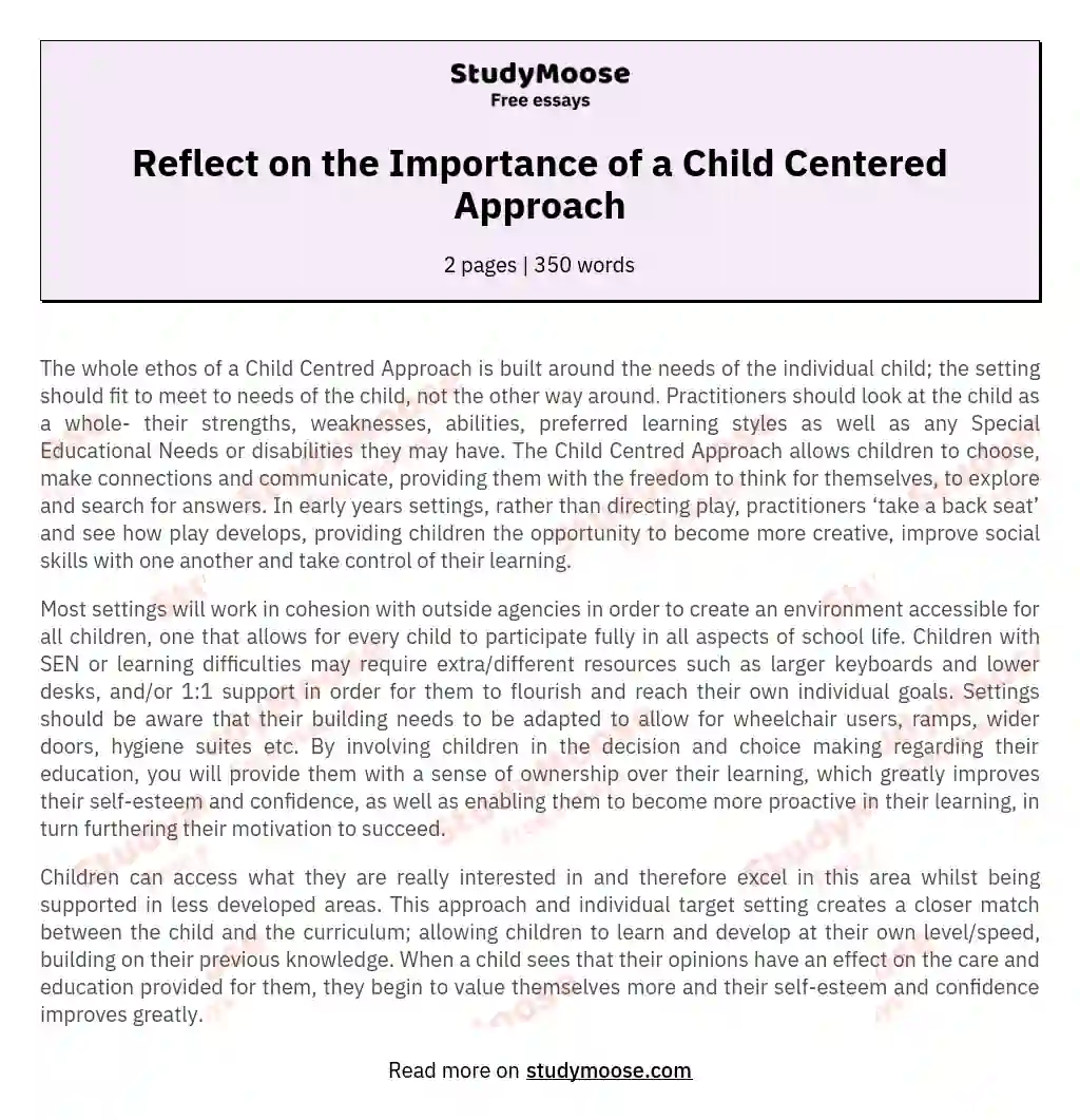 Reflect on the Importance of a Child Centered Approach essay