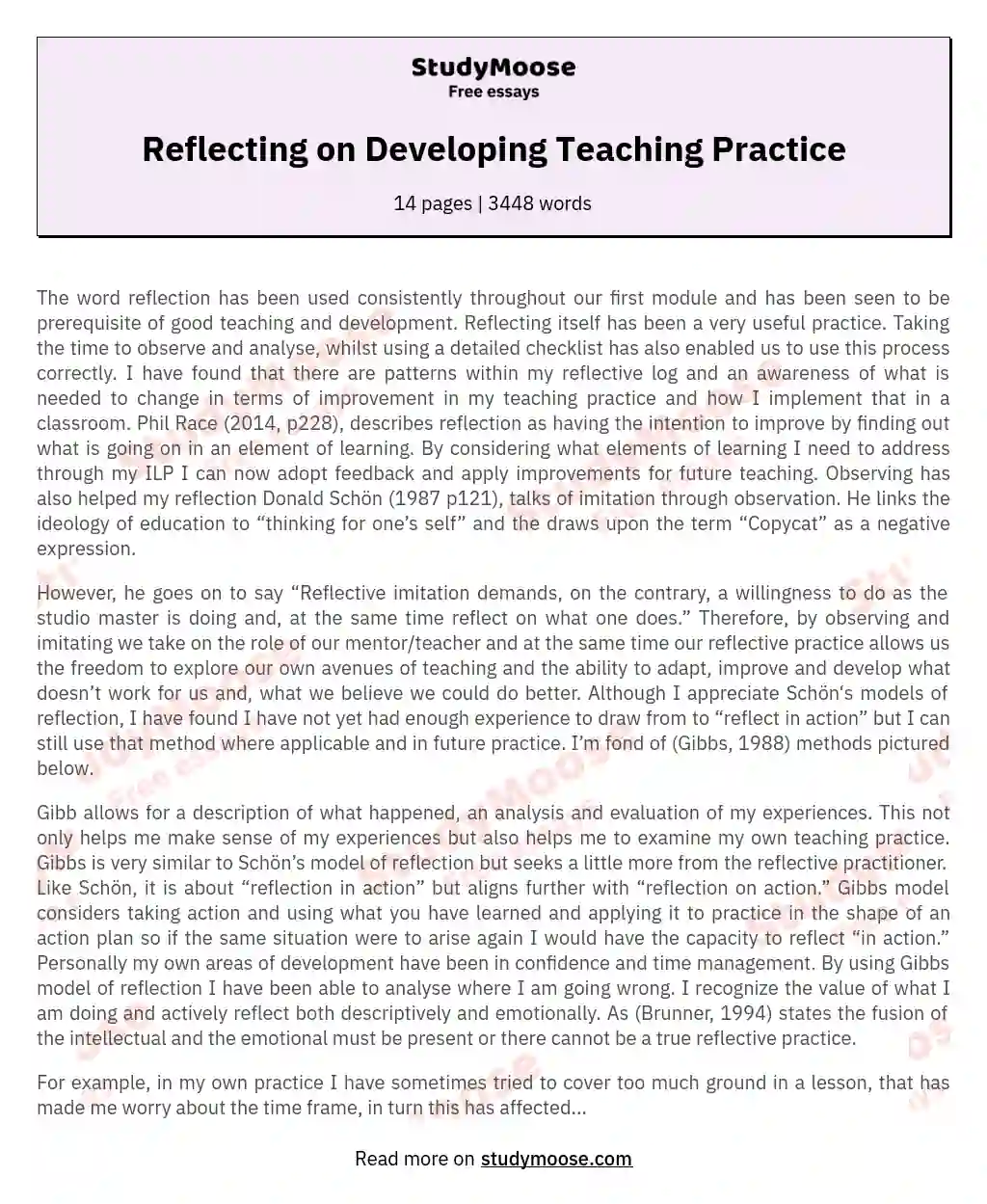 reflection on teaching practice essay