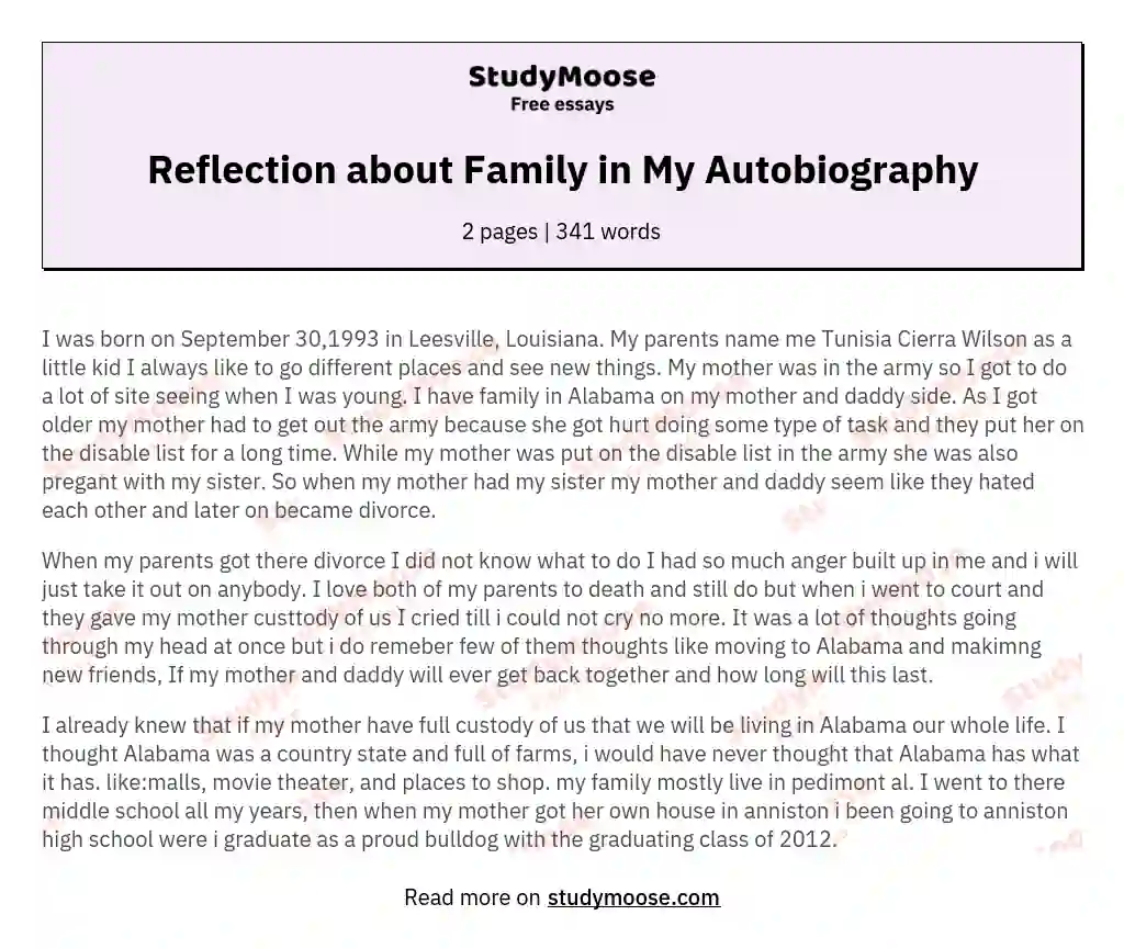 Reflection about Family in My Autobiography essay