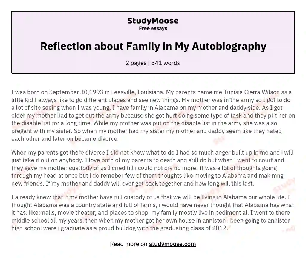 Reflection About Family In My Autobiography Free Essay Example