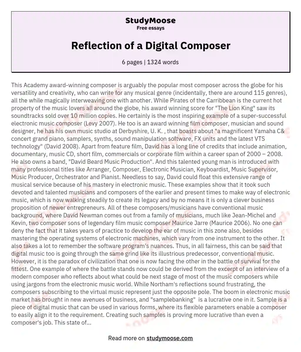 Reflection of a Digital Composer