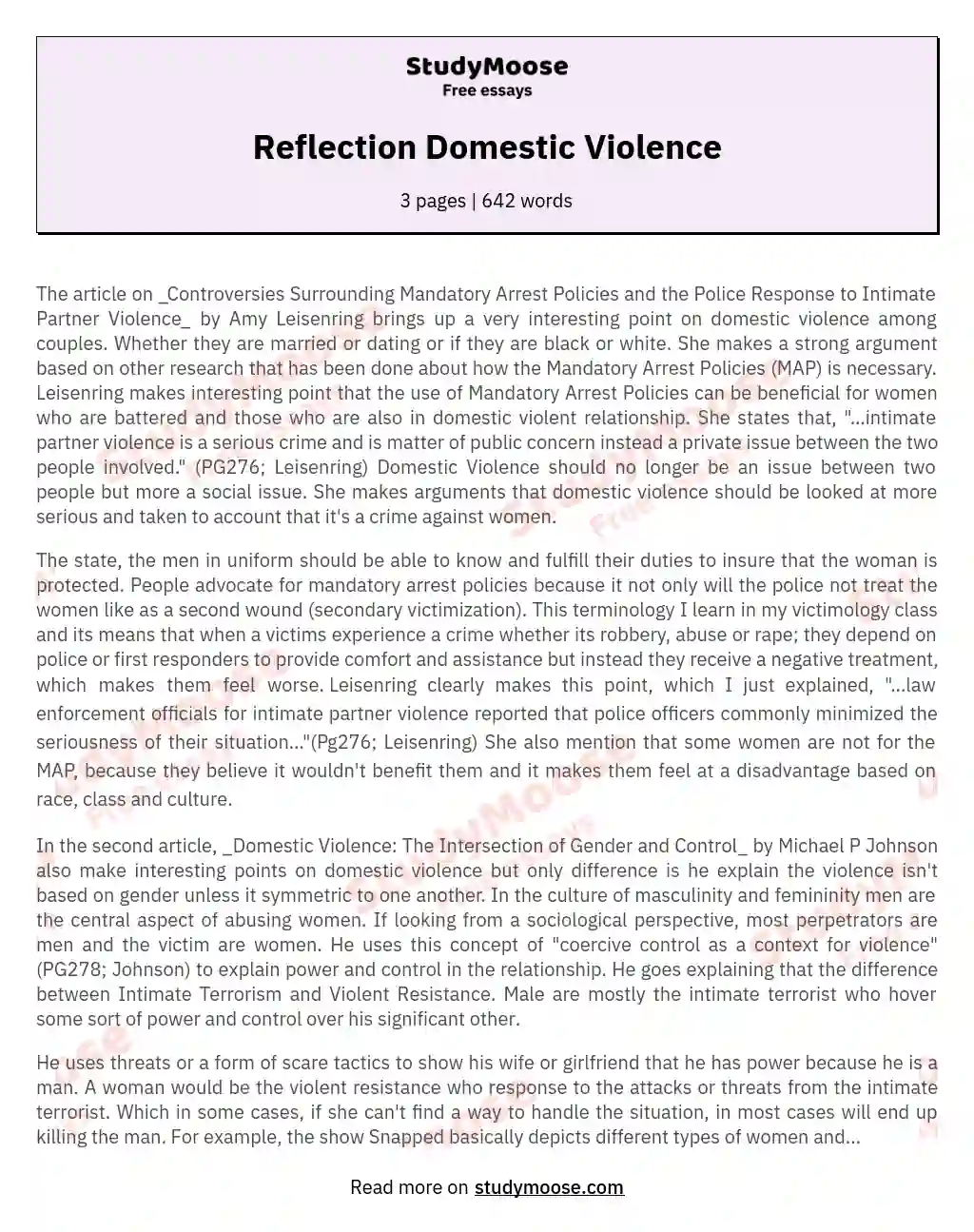 introduction to domestic violence essay