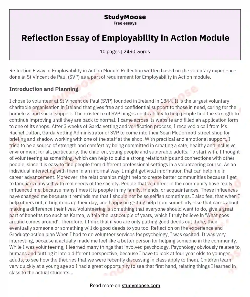 Reflection Essay of Employability in Action Module essay