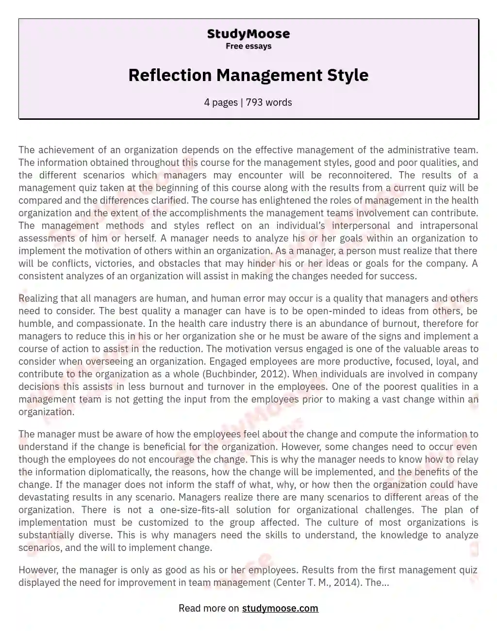 Reflection Management Style essay