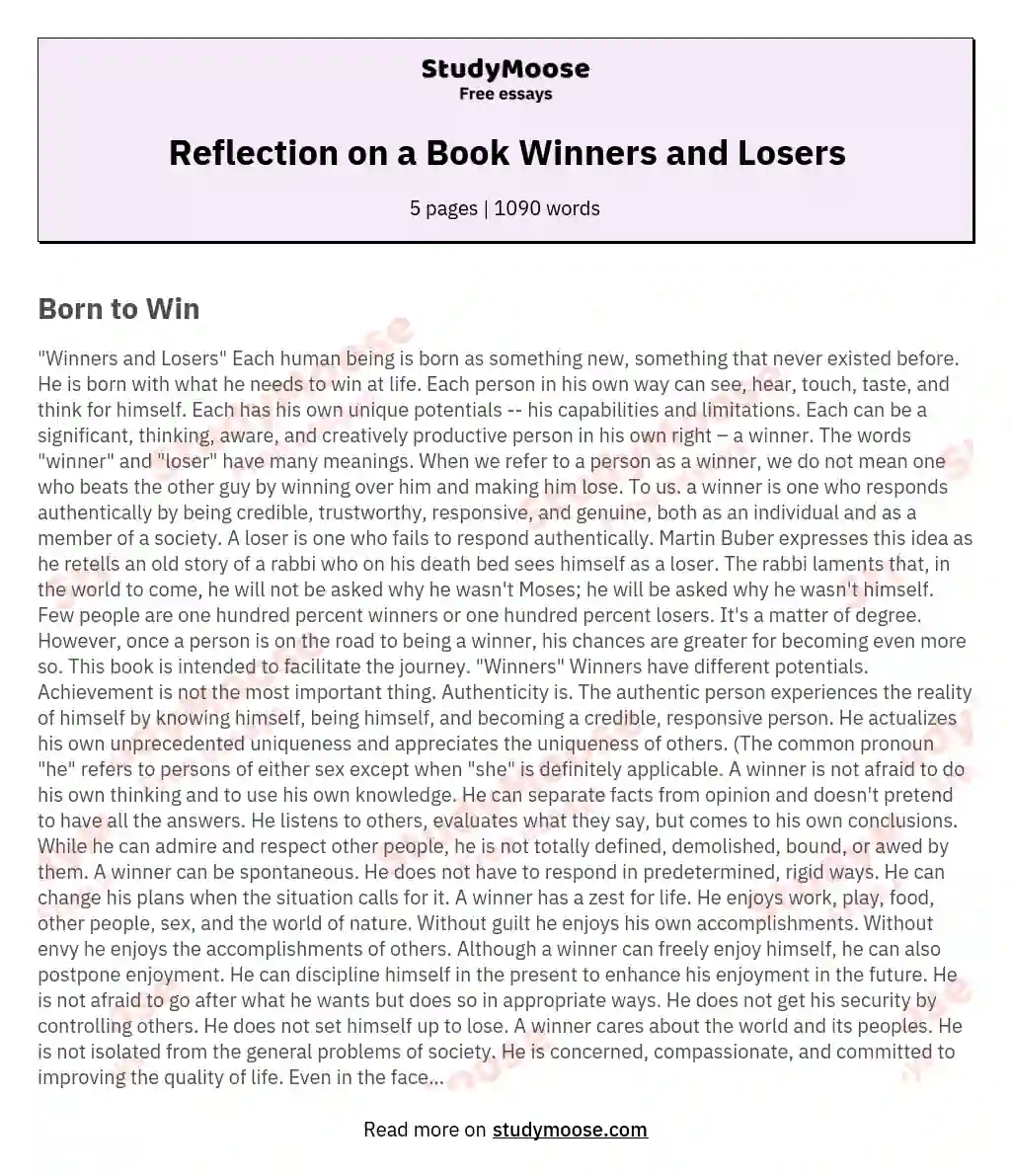 Reflection on a Book Winners and Losers essay
