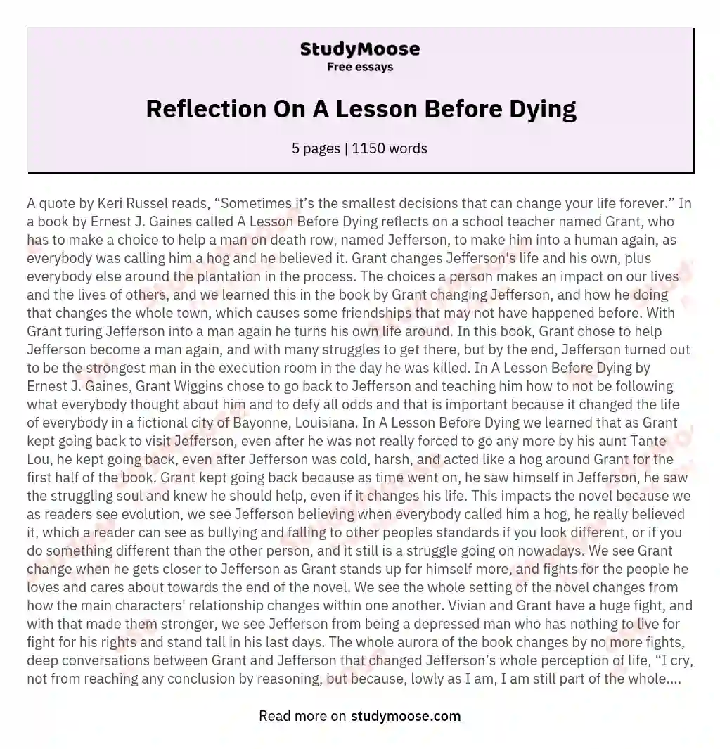 Reflection On A Lesson Before Dying
