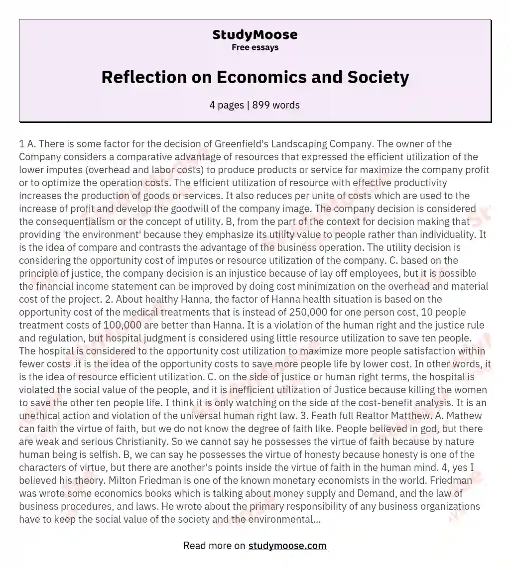 Reflection on Economics and Society essay