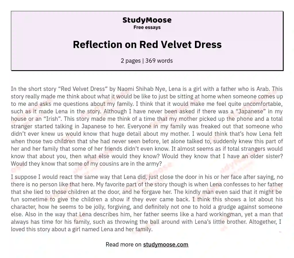 Reflection on Red Velvet Dress essay