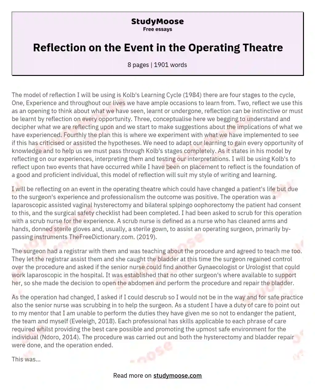 Reflection on the Event in the Operating Theatre essay