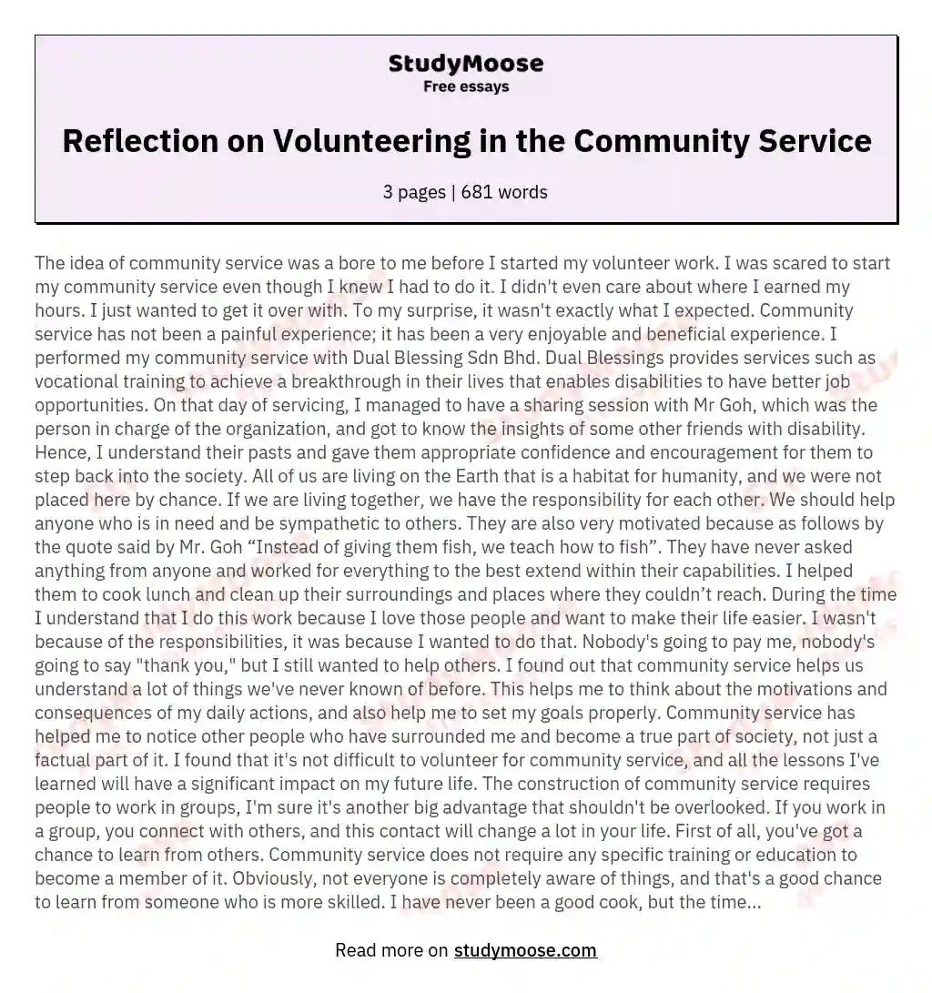 Reflection on Volunteering in the Community Service