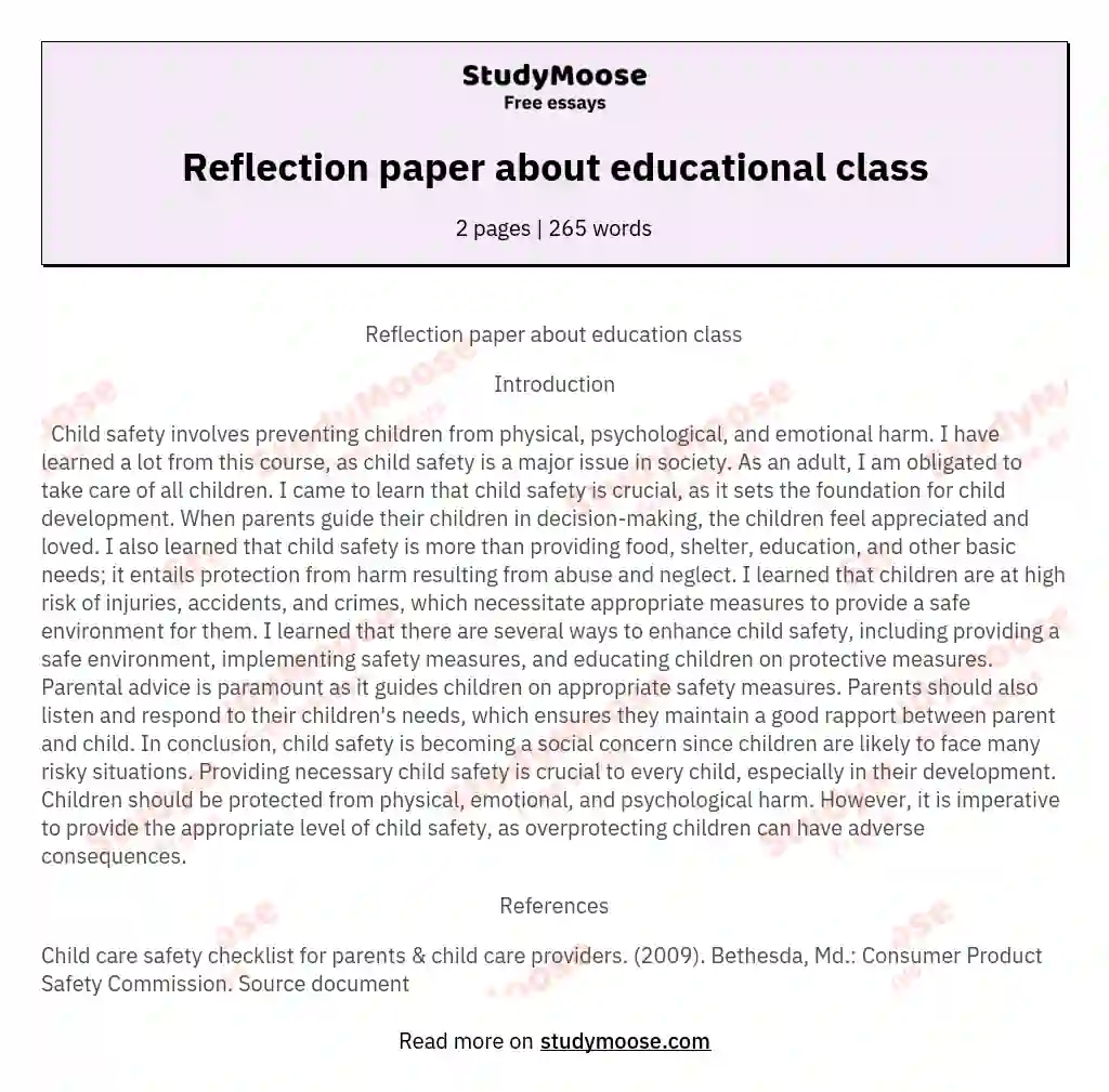 Reflection paper about educational class essay