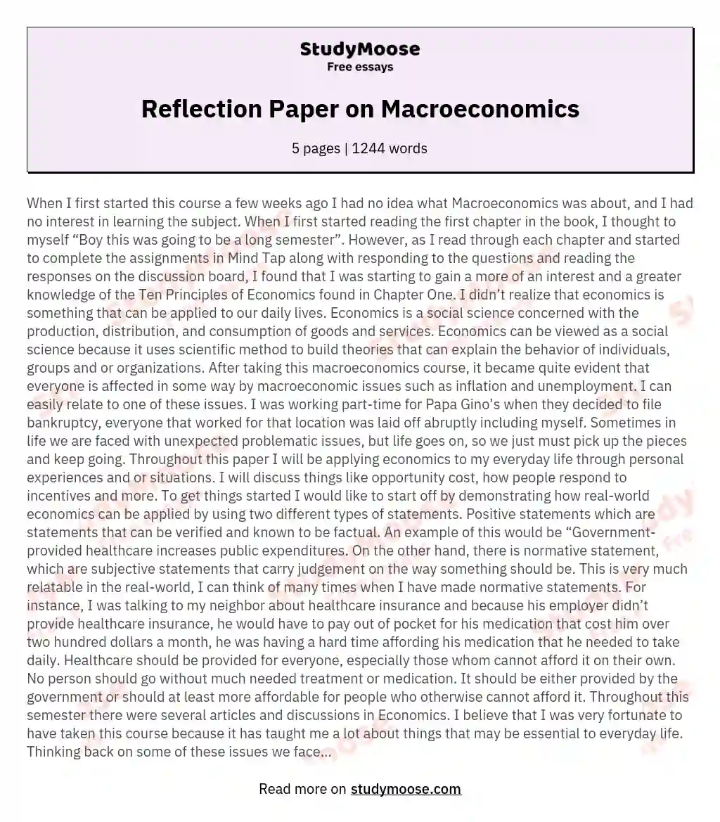 Reflection Paper on Macroeconomics