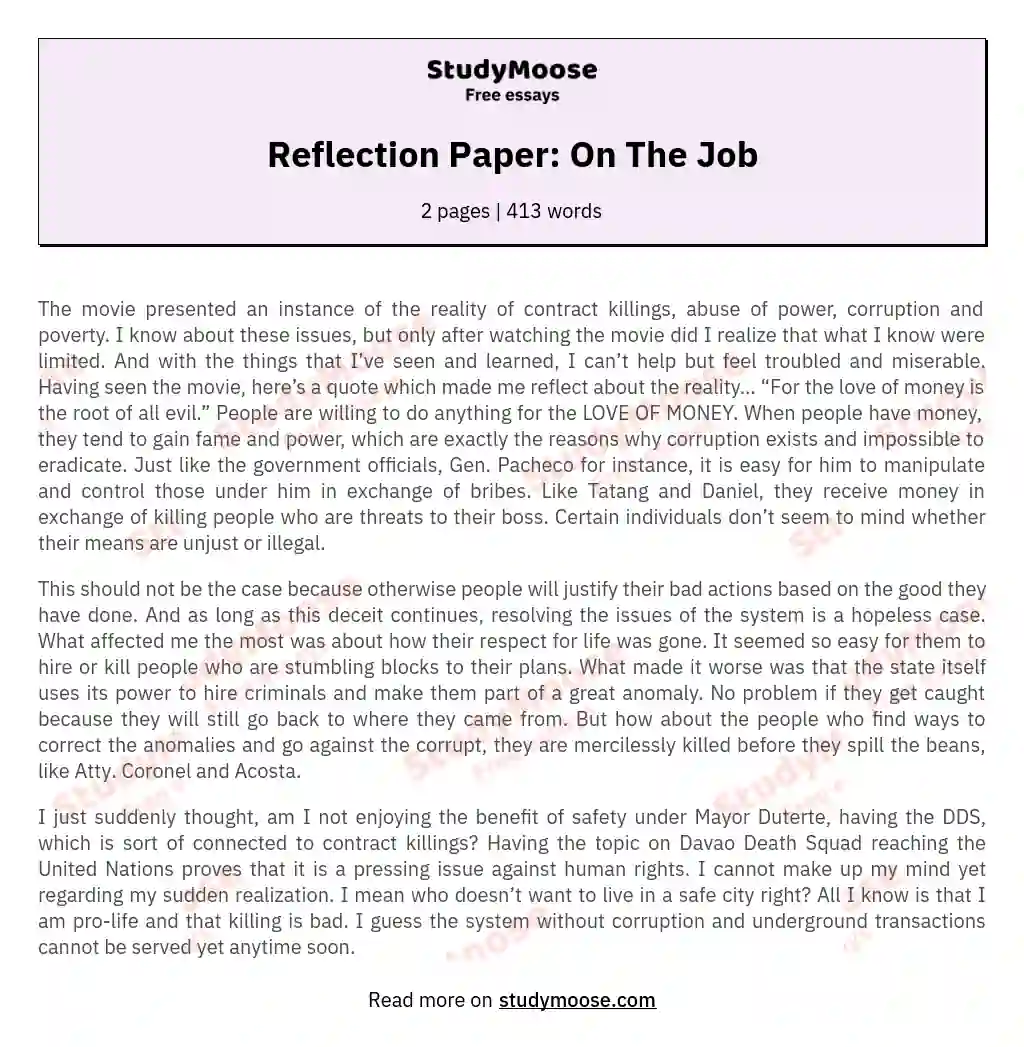 Reflection Paper: On The Job essay