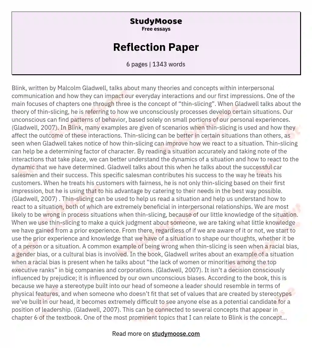 Reflection Paper essay