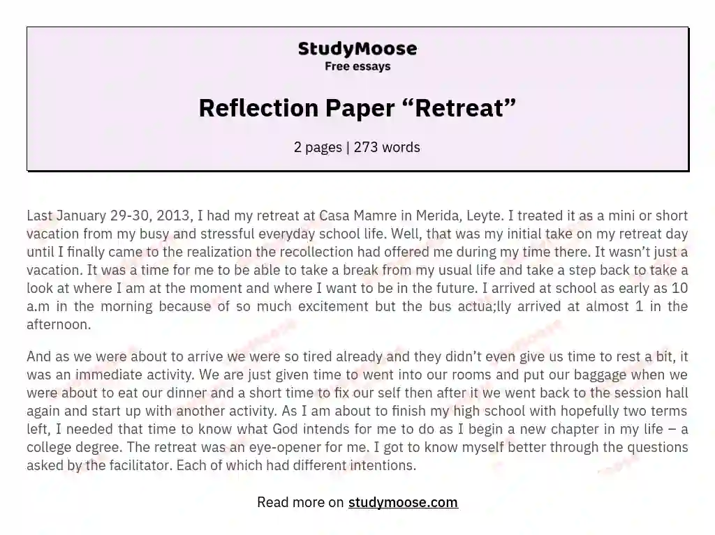 Reflection Paper “Retreat” essay